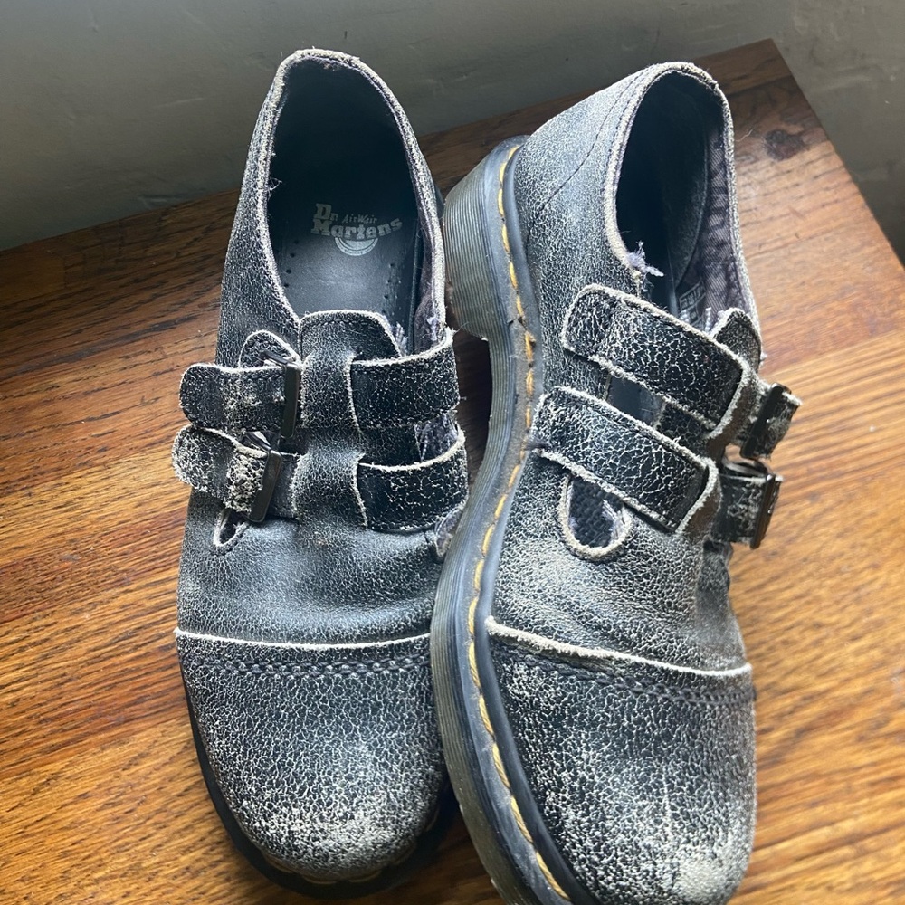Dr. Martens RARE Black Grey Distressed Double Buckle Mary Jane’s UK 38/US W 8